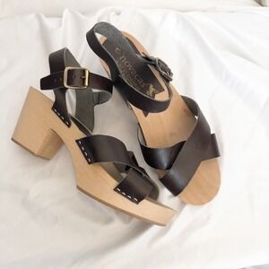 Novacas Wooden Sandals Cross Leather Sandals 36 5.5 Brown Boho Prairie